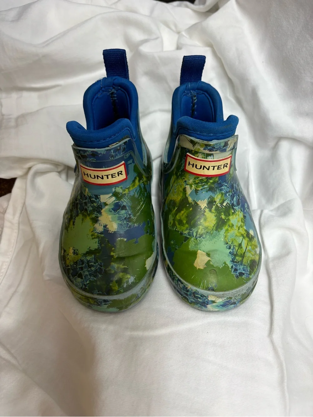 Hunter Kids Green and Blue Marble Waterproof Short Rain Boots